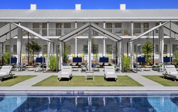Outdoor pool at Cavalry Court Hotel in College Station
