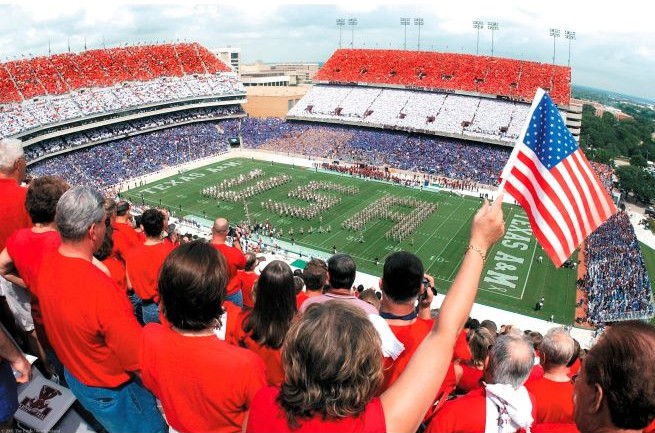 Fans in Kyle Field During the Red White and Blue Game